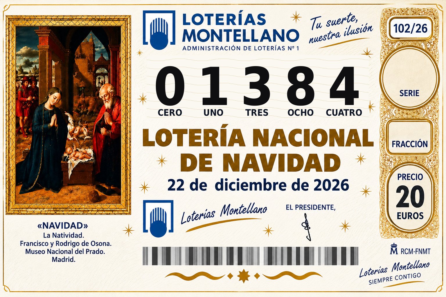 Décimo Lotería de Navidad 2026 – Nº 01384