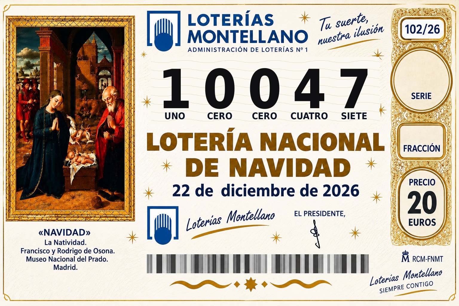 Décimo Lotería de Navidad 2026 – Nº 10047