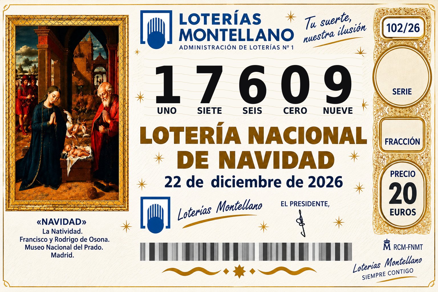 Décimo Lotería de Navidad 2026 – Nº 17609