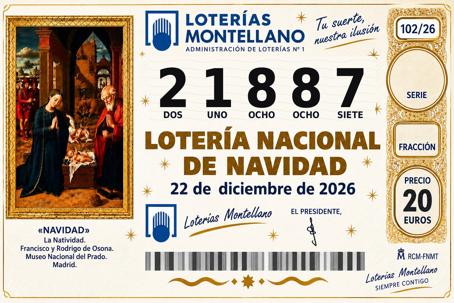 Décimo Lotería de Navidad 2026 – Nº 21887