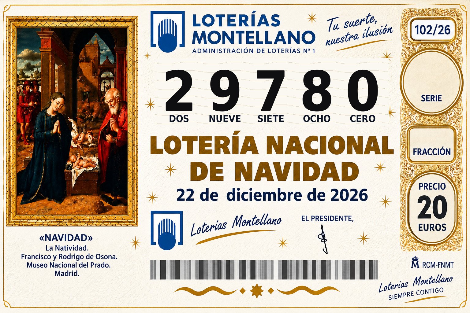 Décimo Lotería de Navidad 2026 – Nº 29780