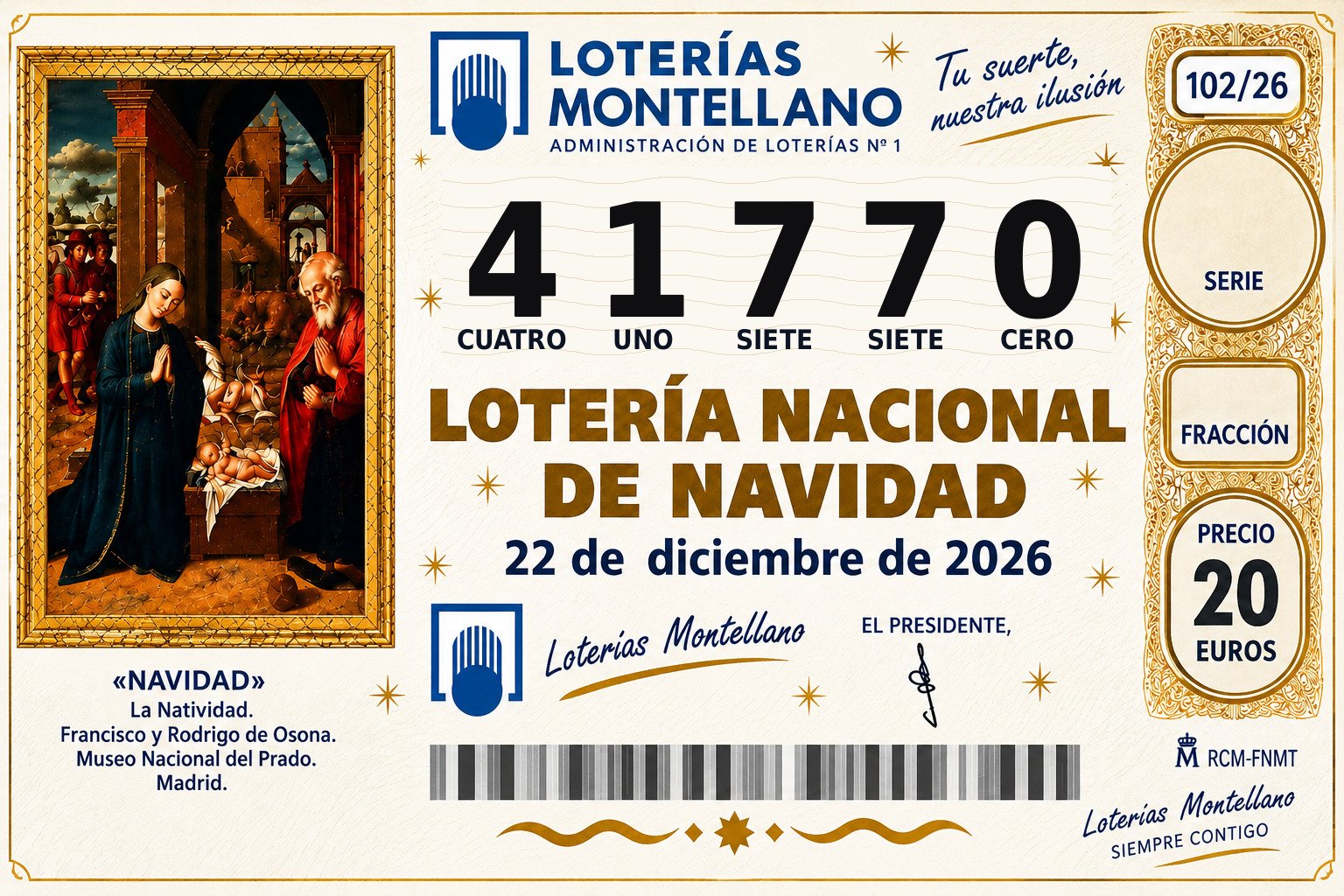 Décimo Lotería de Navidad 2026 – Nº 41770