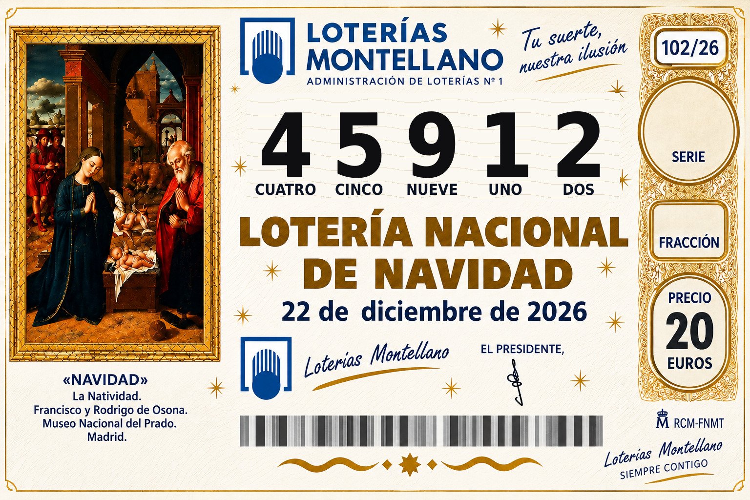 Décimo Lotería de Navidad 2026 – Nº 45912
