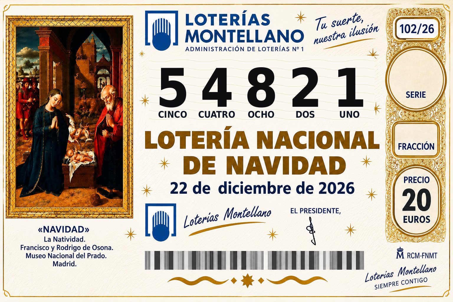 Décimo Lotería de Navidad 2026 – Nº 54821