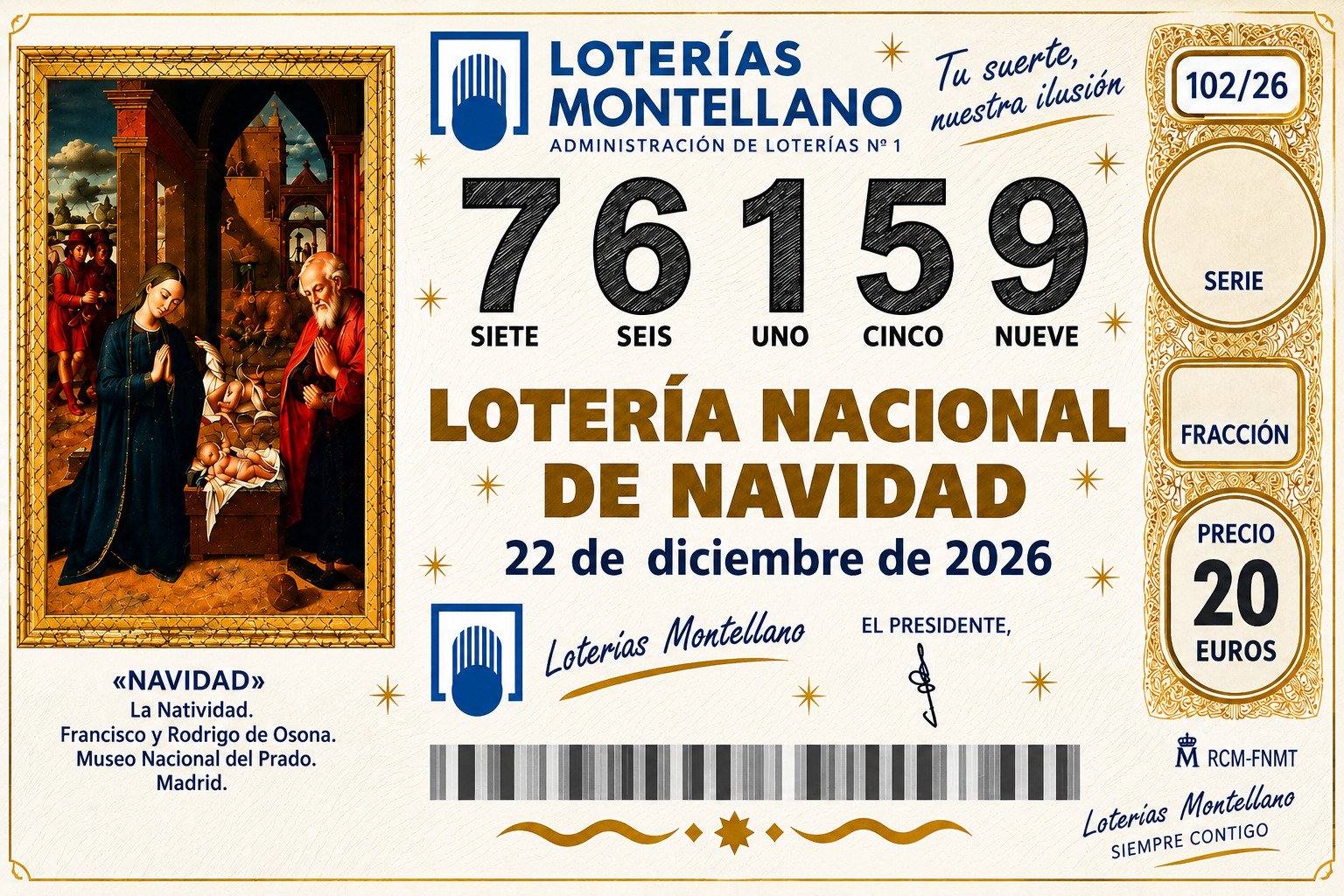 Décimo Lotería de Navidad 2026 – Nº 76159