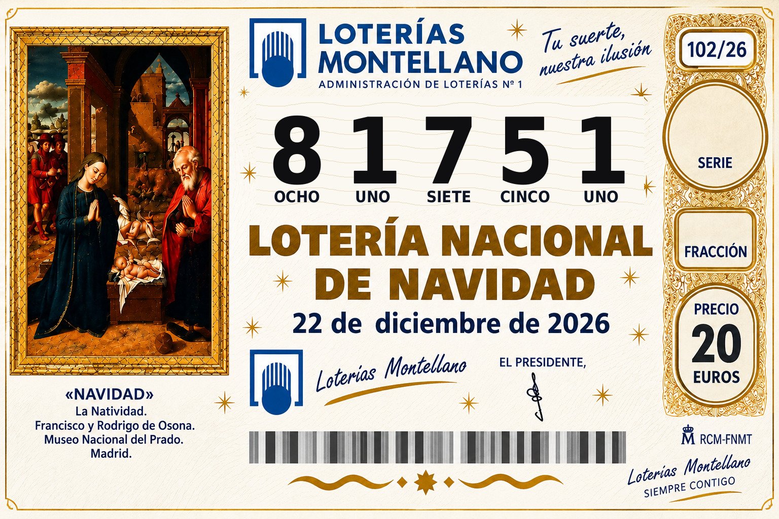 Décimo Lotería de Navidad 2026 – Nº 81751