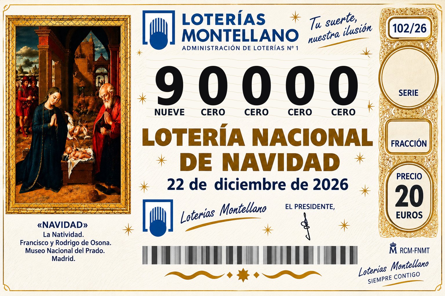 Décimo Lotería de Navidad 2026 – Nº 90000