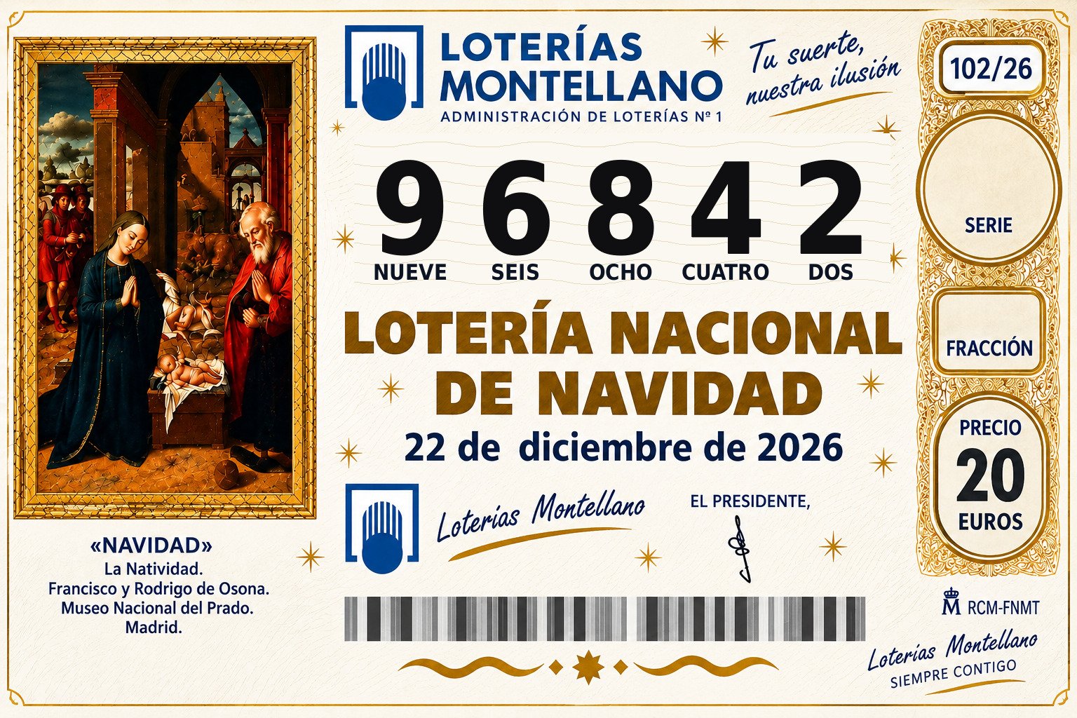 Décimo Lotería de Navidad 2026 – Nº 96842